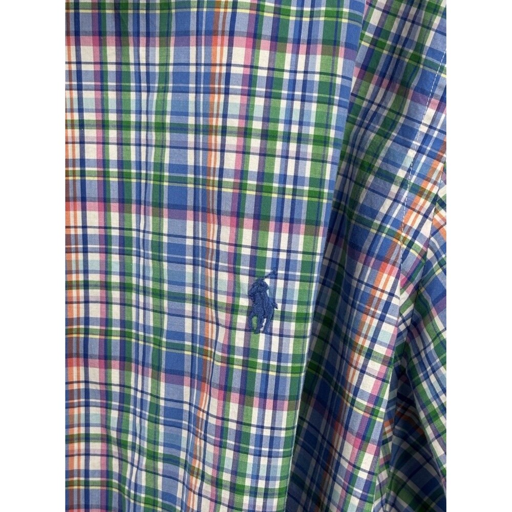 Ralph Lauren Button Up Long Sleeve Shirt Mens 2XB Big Preppy Blue Plaid Stretch - Picture 4 of 8